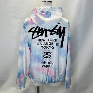 Stussy Jacket Womens Large Multicolor Tie Dye Hooded Windbreaker LA Paris
